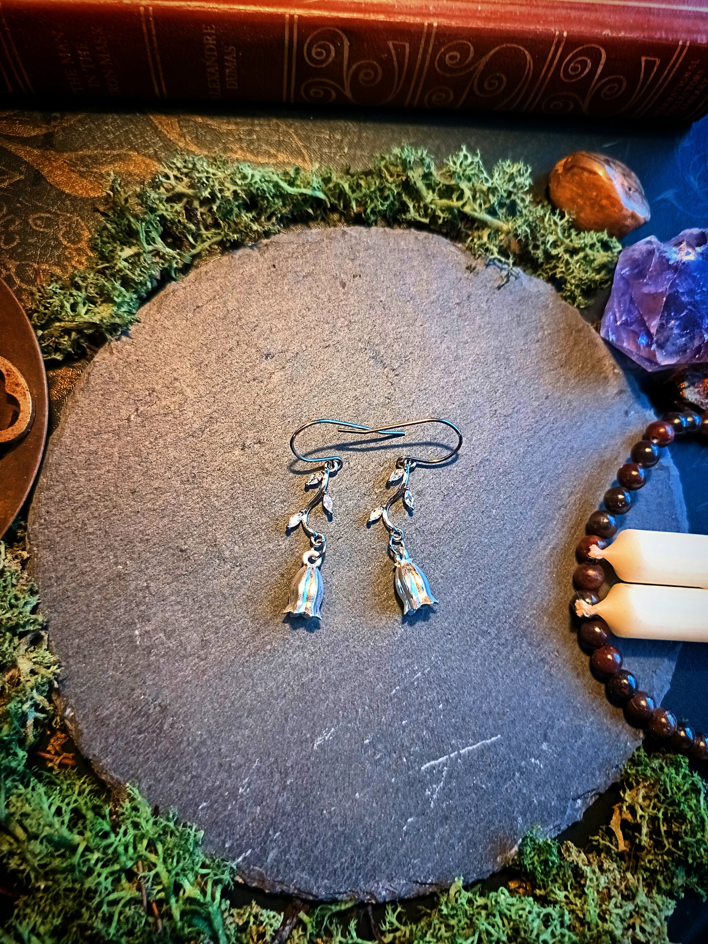 Silver Vine Bellflower Earrings (Hook or Stud)