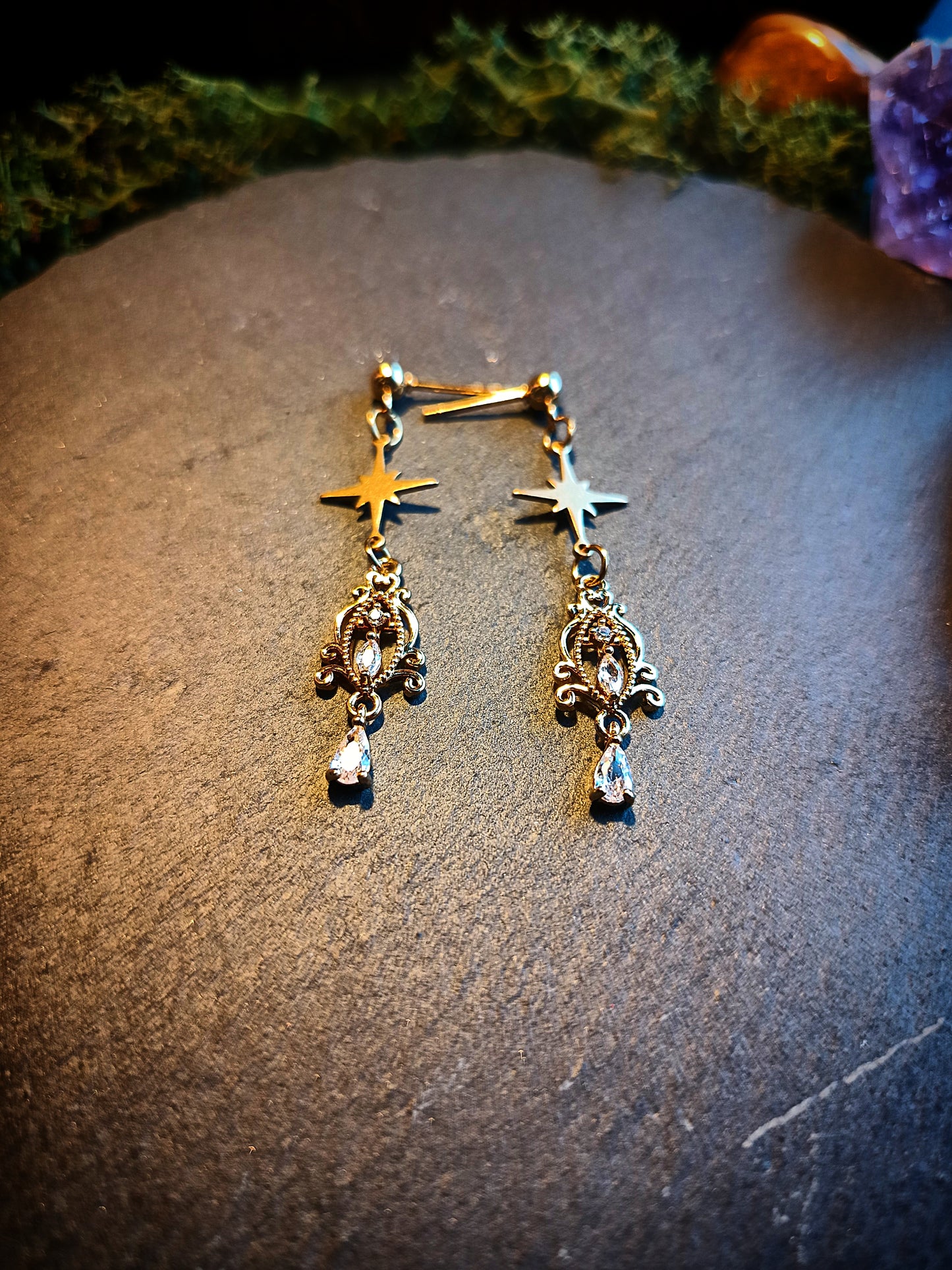 Star & Crystal Filigree Earrings
