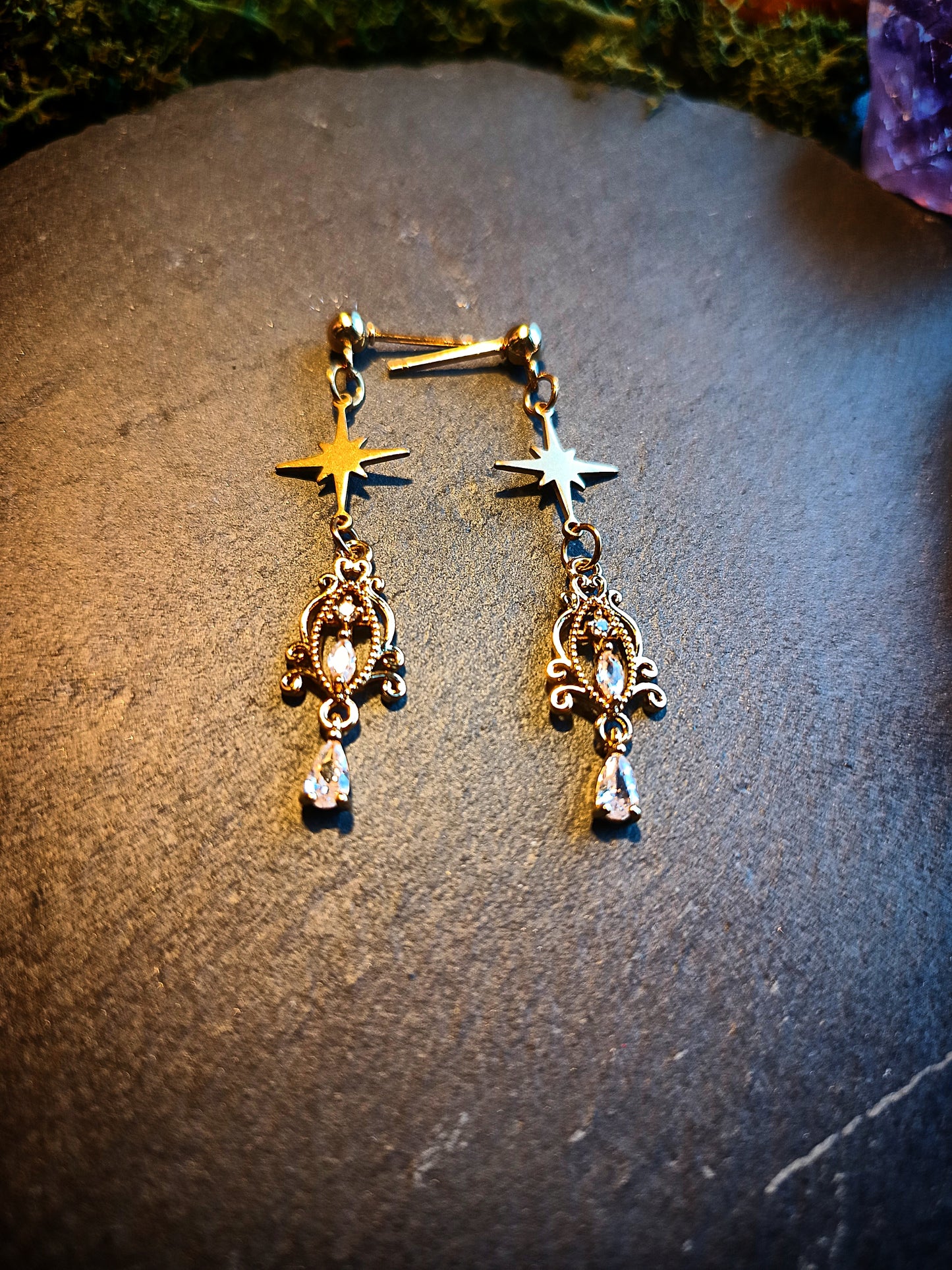 Star & Crystal Filigree Earrings