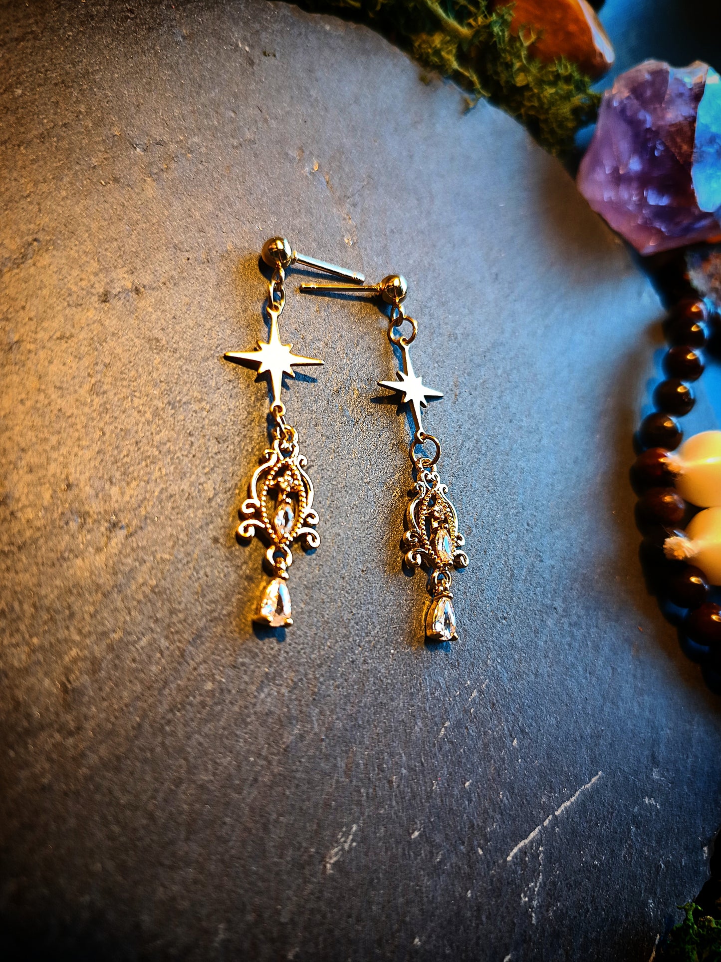 Star & Crystal Filigree Earrings