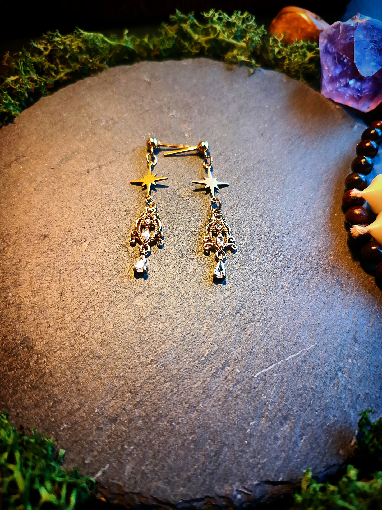 Star & Crystal Filigree Earrings