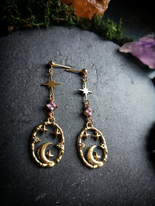 Pink and Gold Celestial Frame Earrings