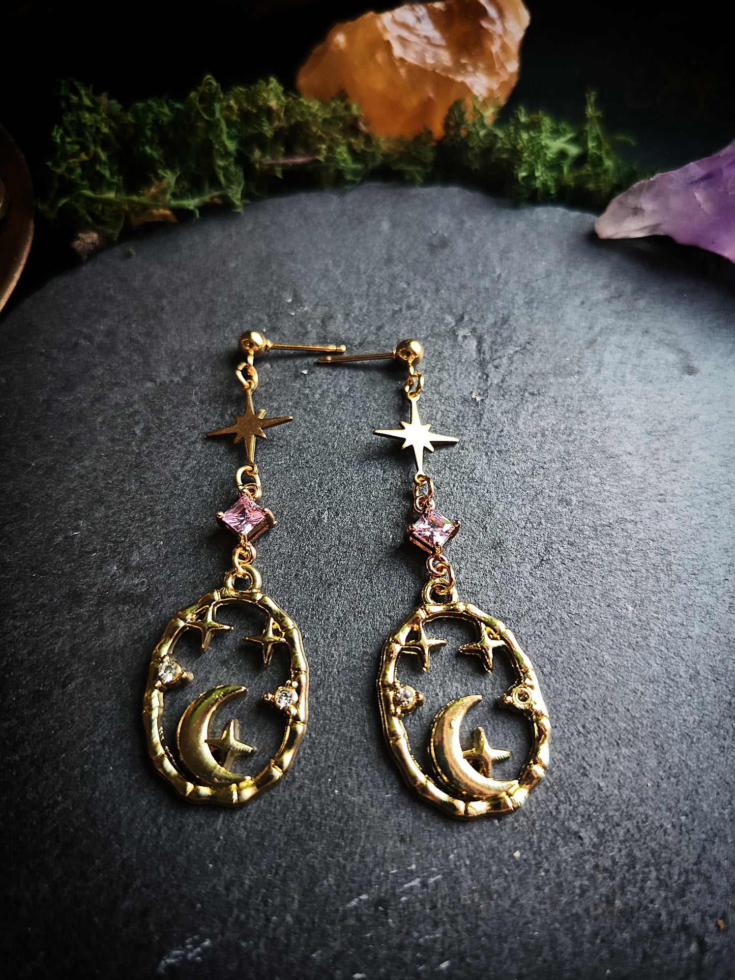 Pink and Gold Celestial Frame Earrings