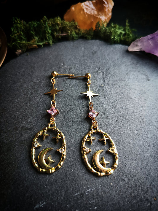 Pink and Gold Celestial Frame Earrings