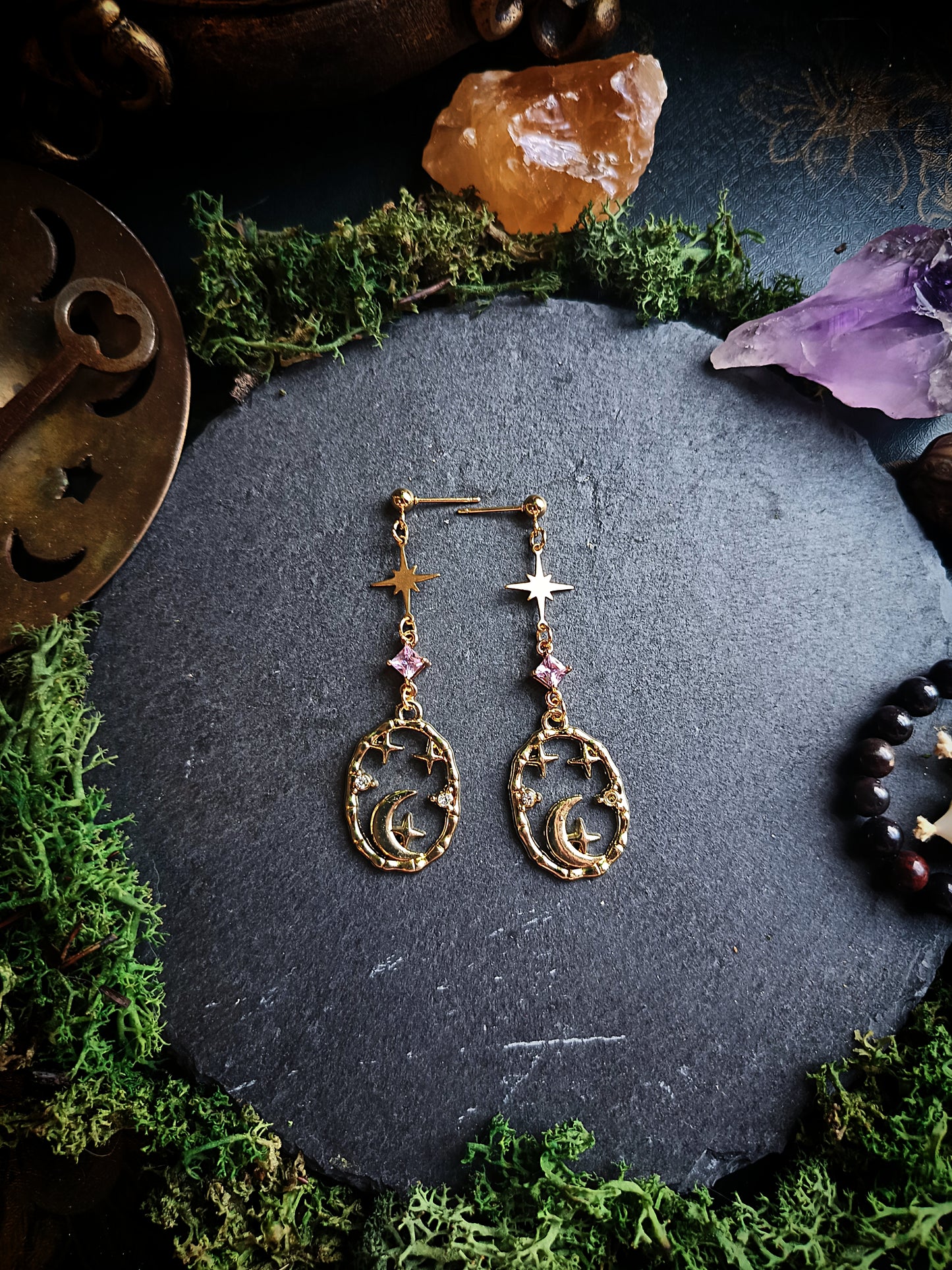 Pink and Gold Celestial Frame Earrings