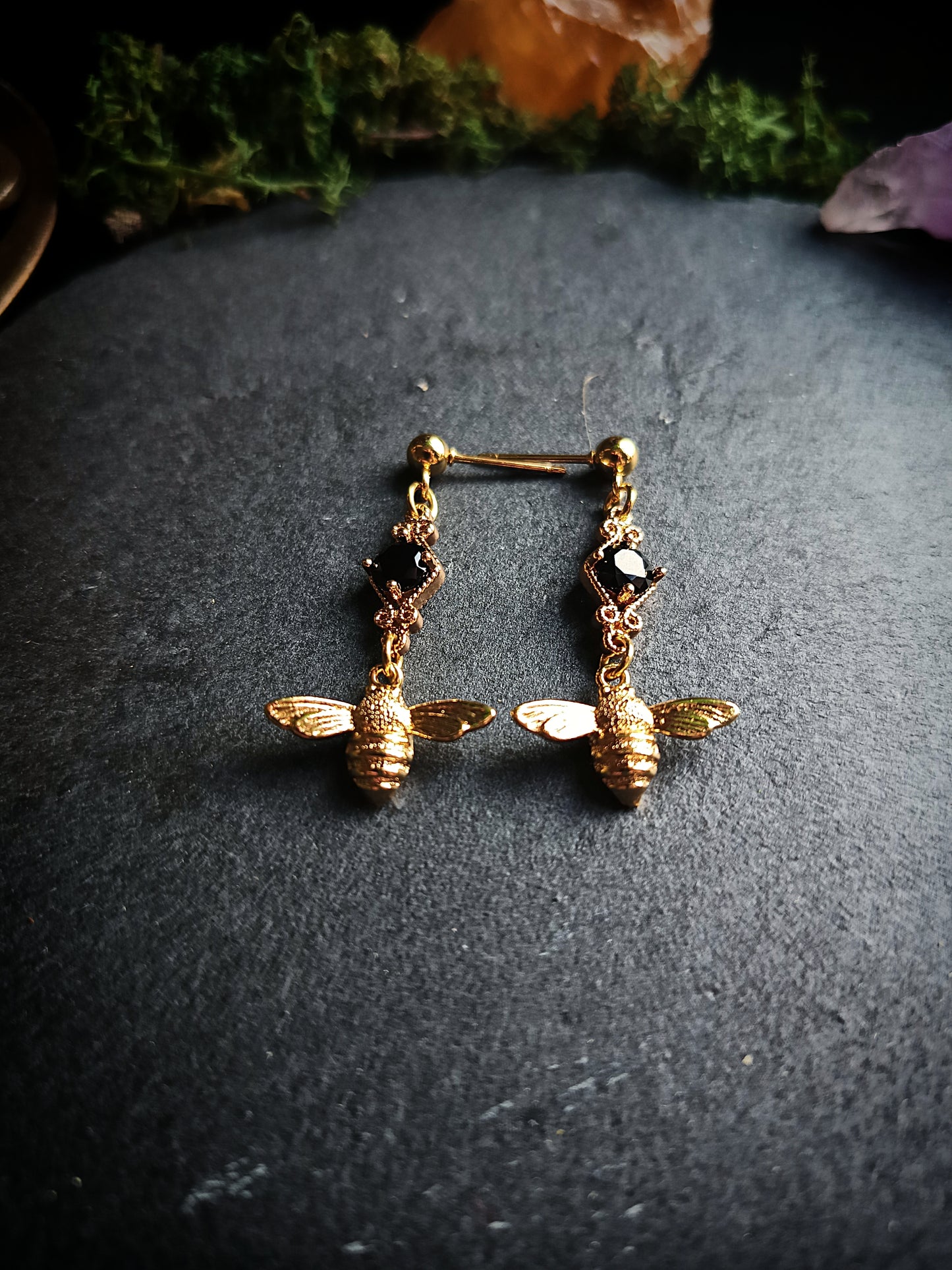 Black Crystal Bee Earrings