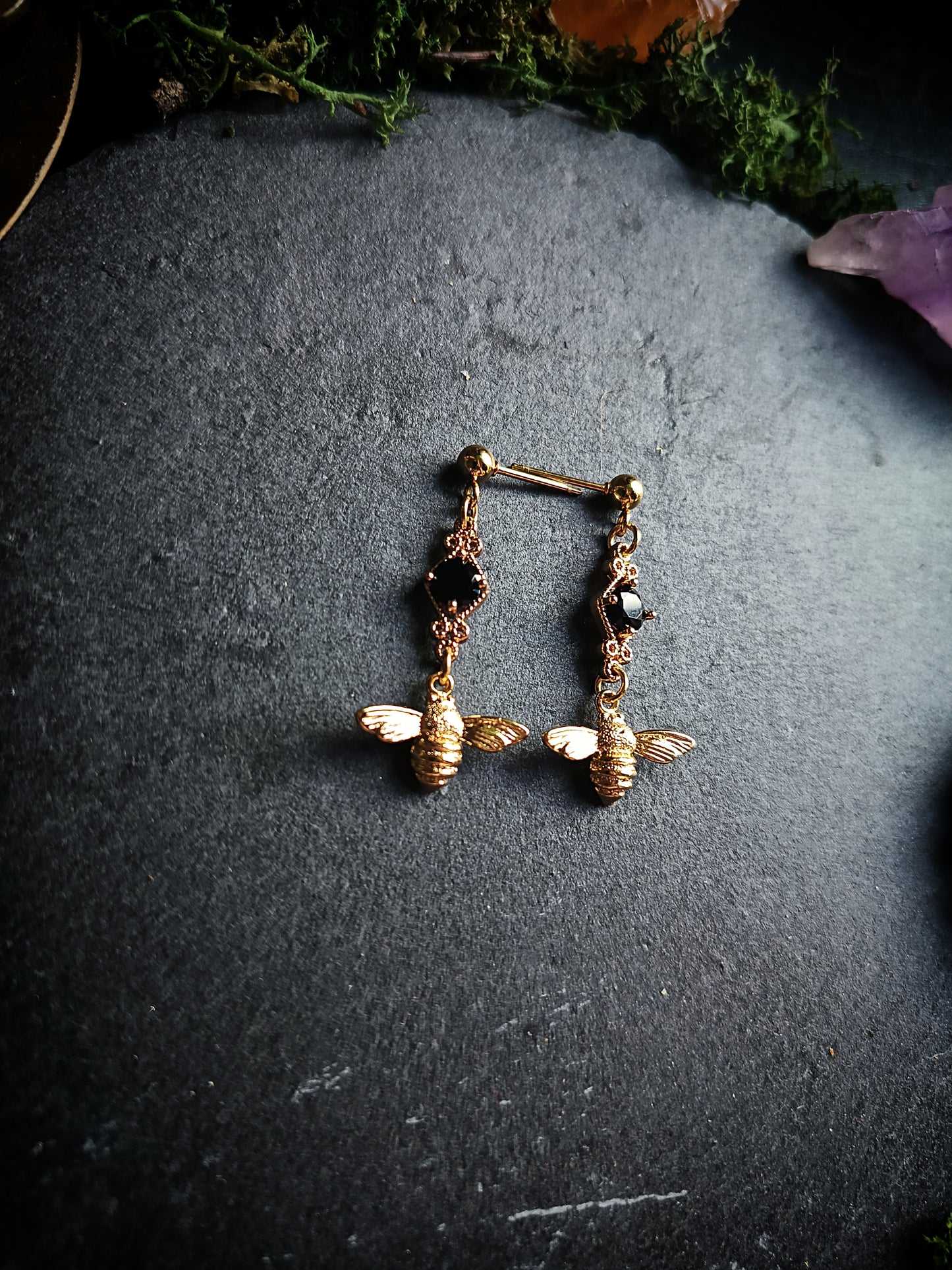 Black Crystal Bee Earrings