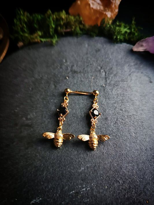 Black Crystal Bee Earrings