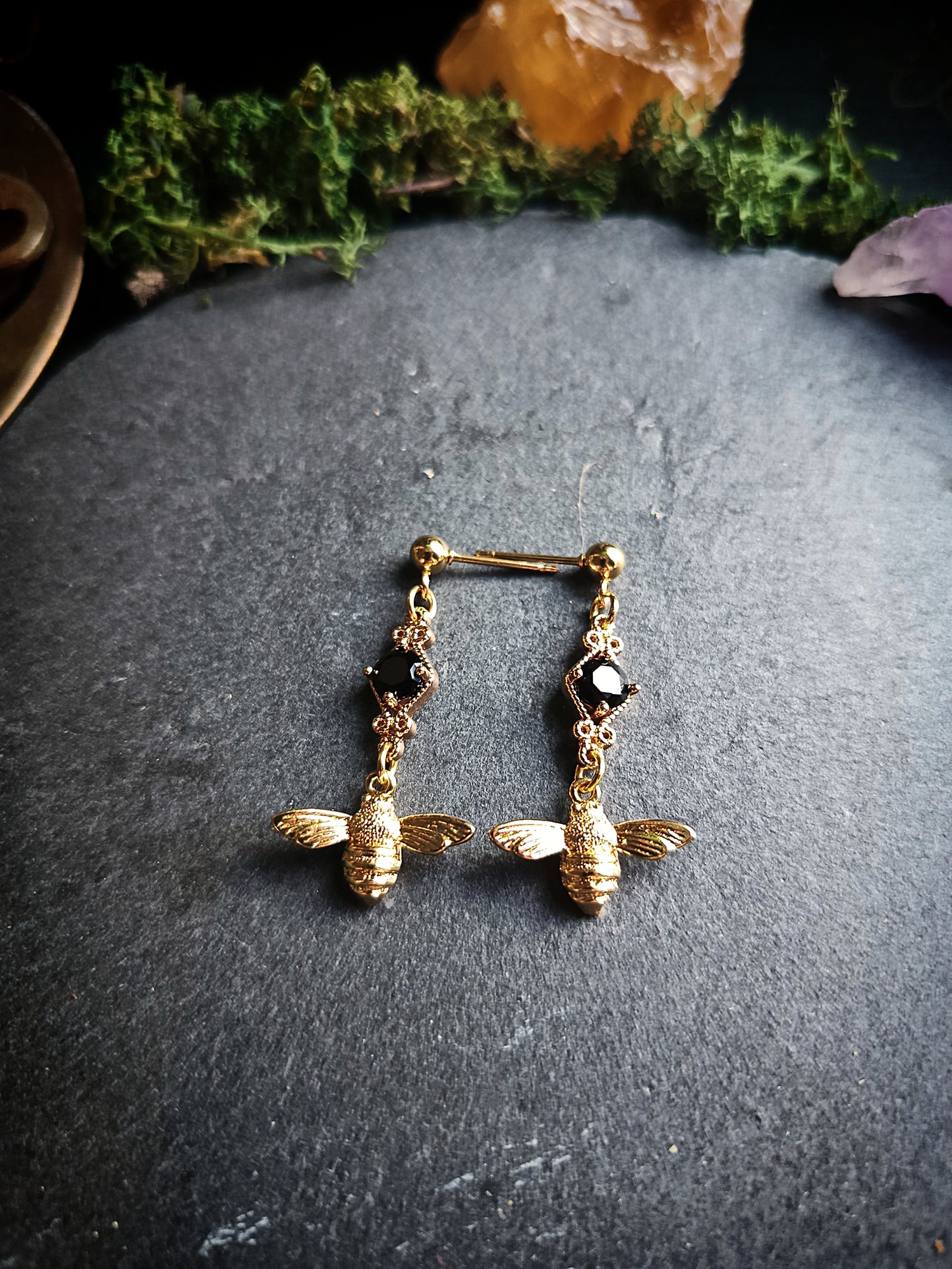 Black Crystal Bee Earrings