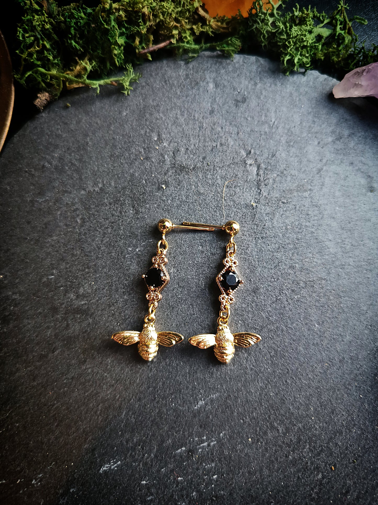 Black Crystal Bee Earrings