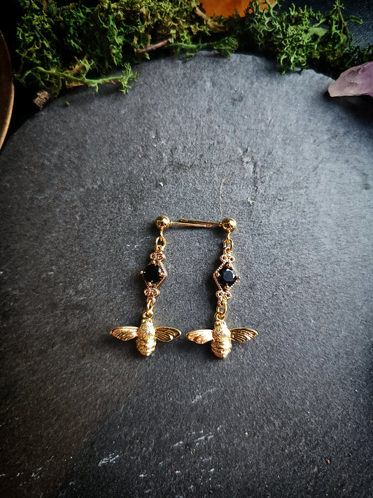 Black Crystal Bee Earrings