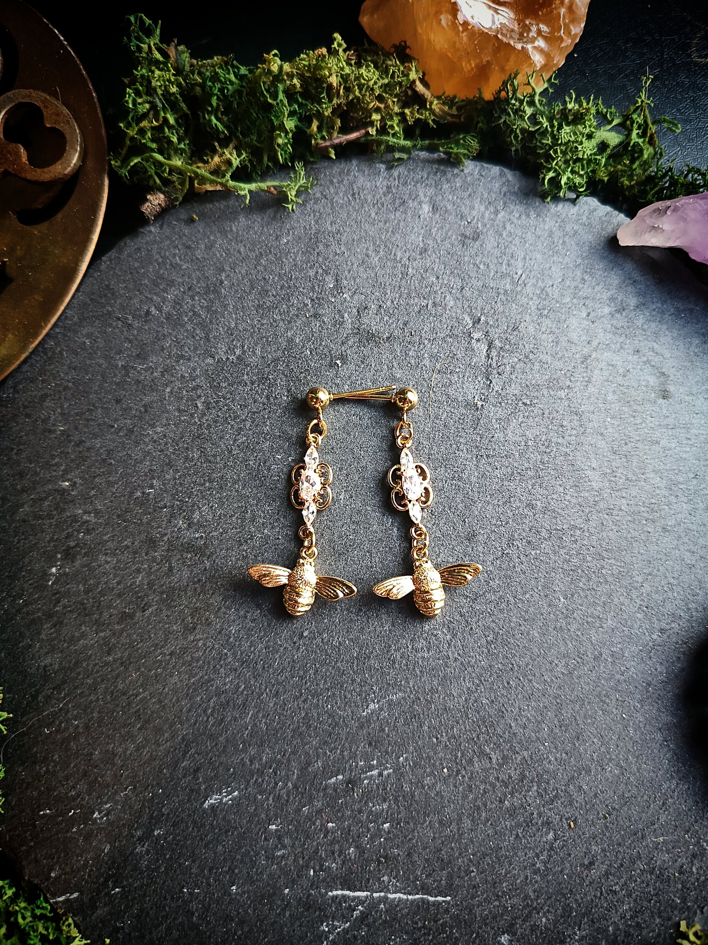 Crystal Bee Drop Earrings