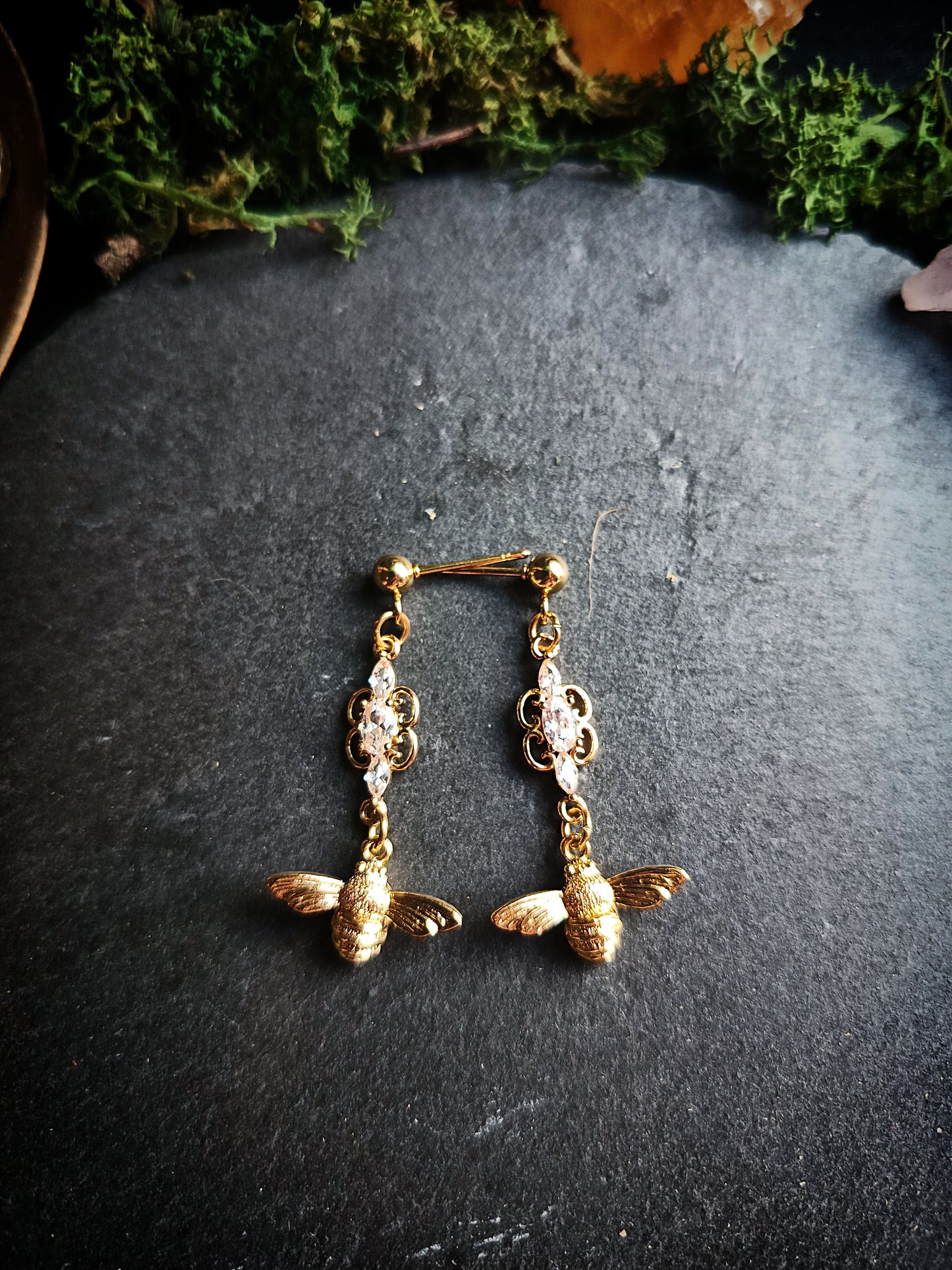 Crystal Bee Drop Earrings