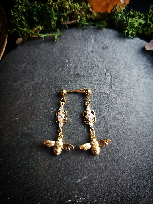 Crystal Bee Drop Earrings