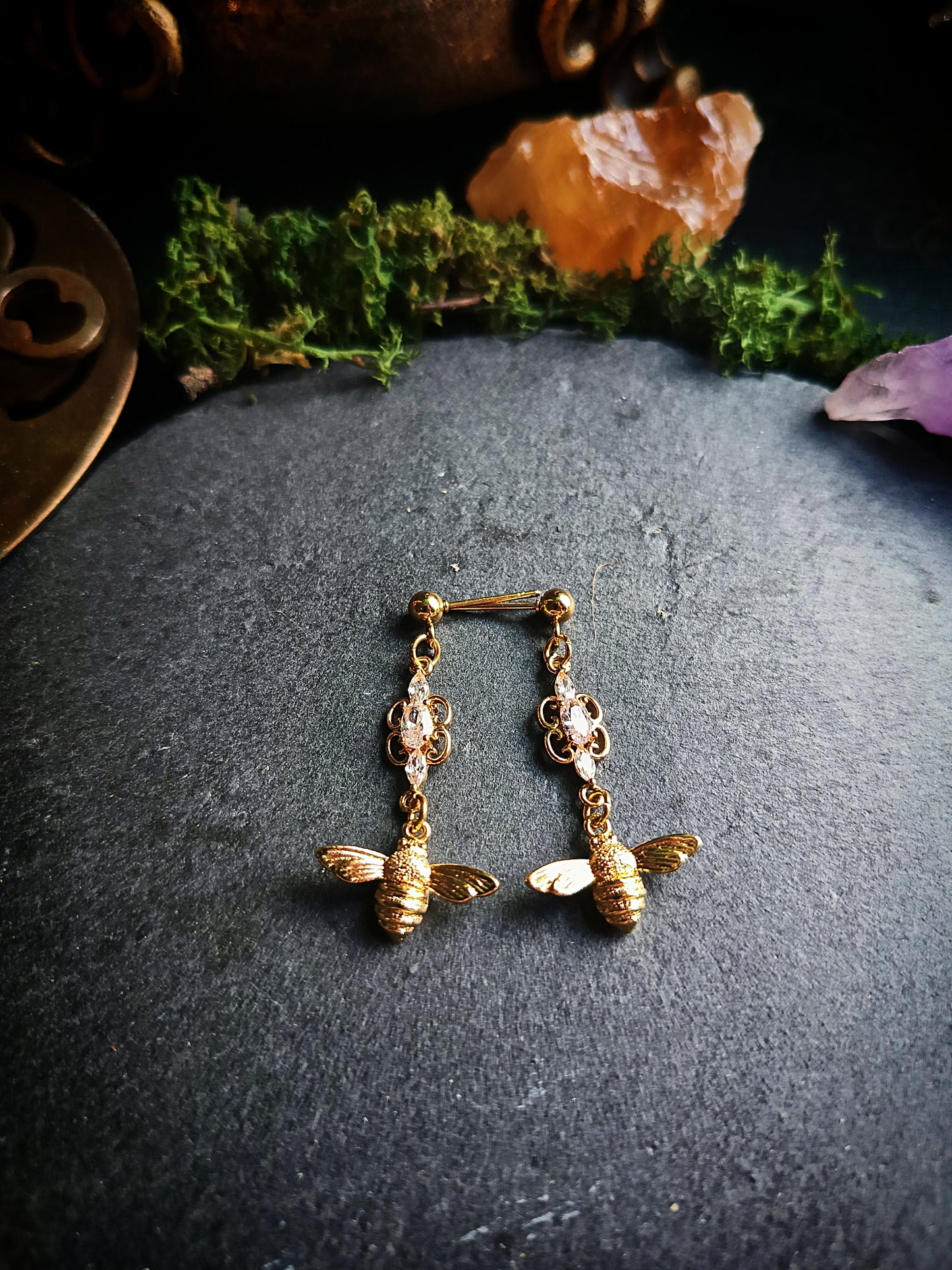 Crystal Bee Drop Earrings