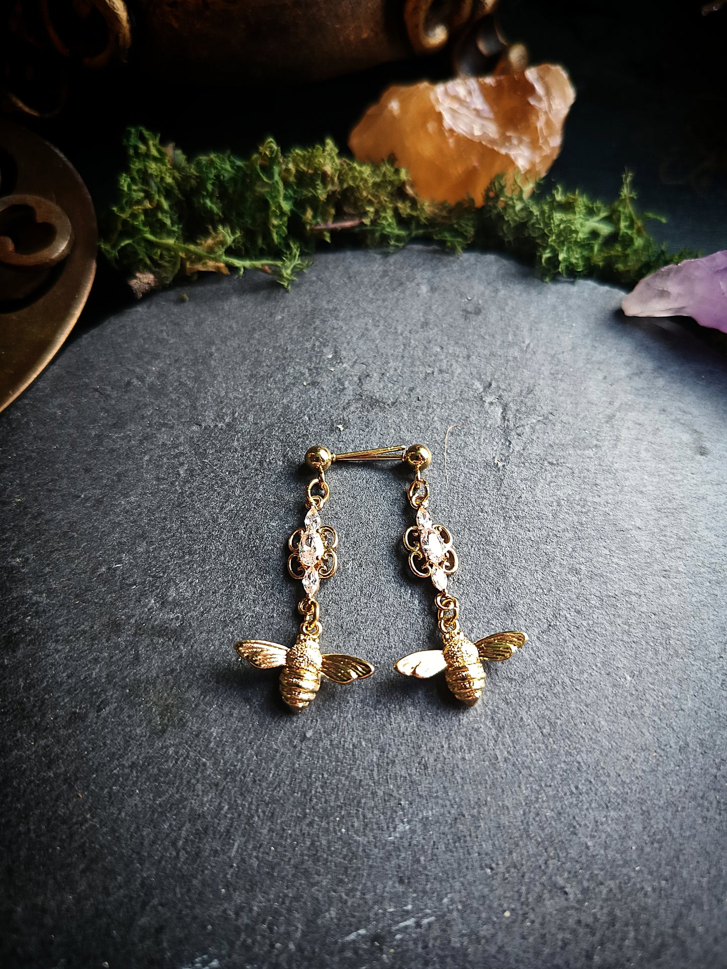 Crystal Bee Drop Earrings