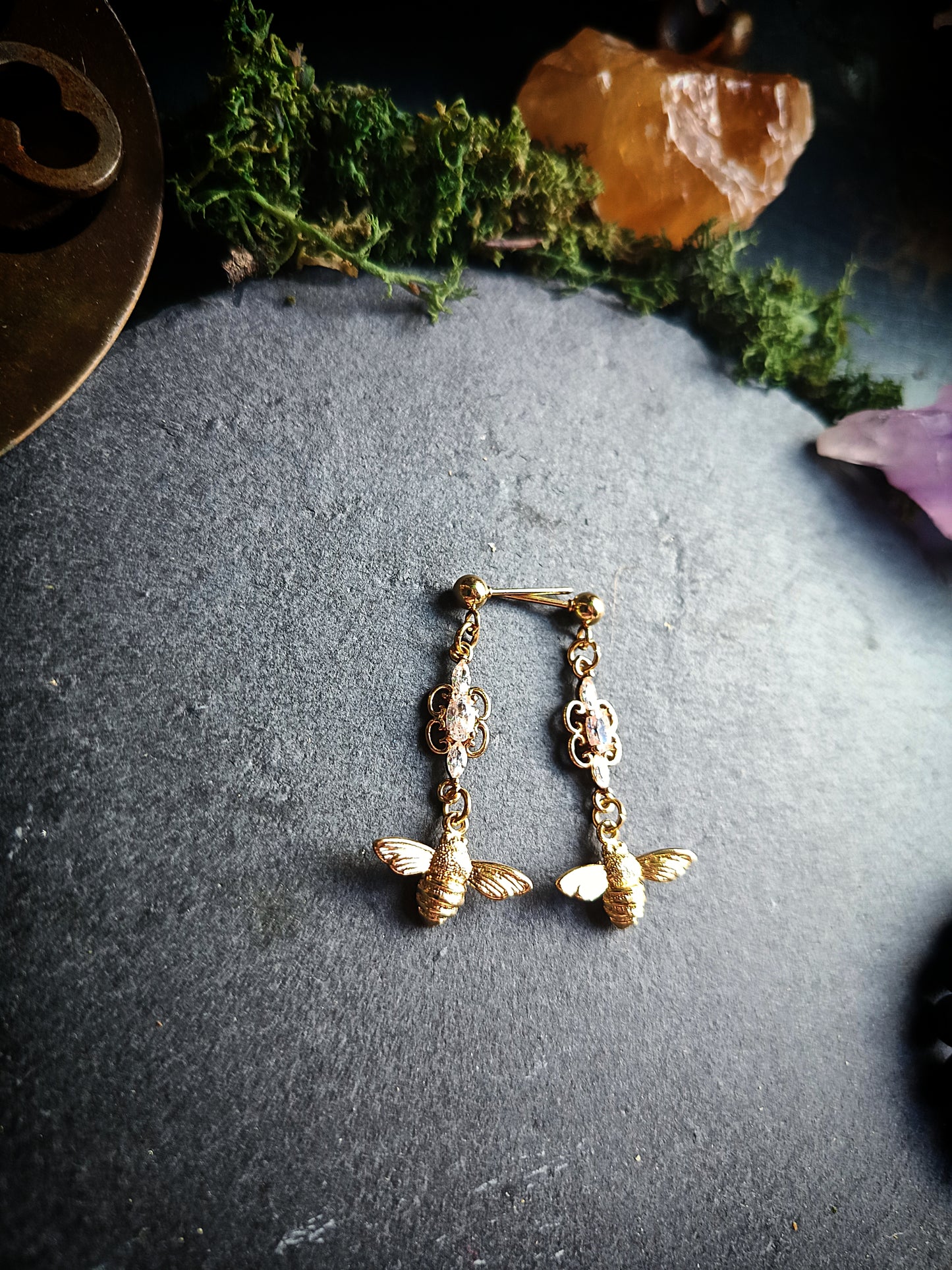 Crystal Bee Drop Earrings