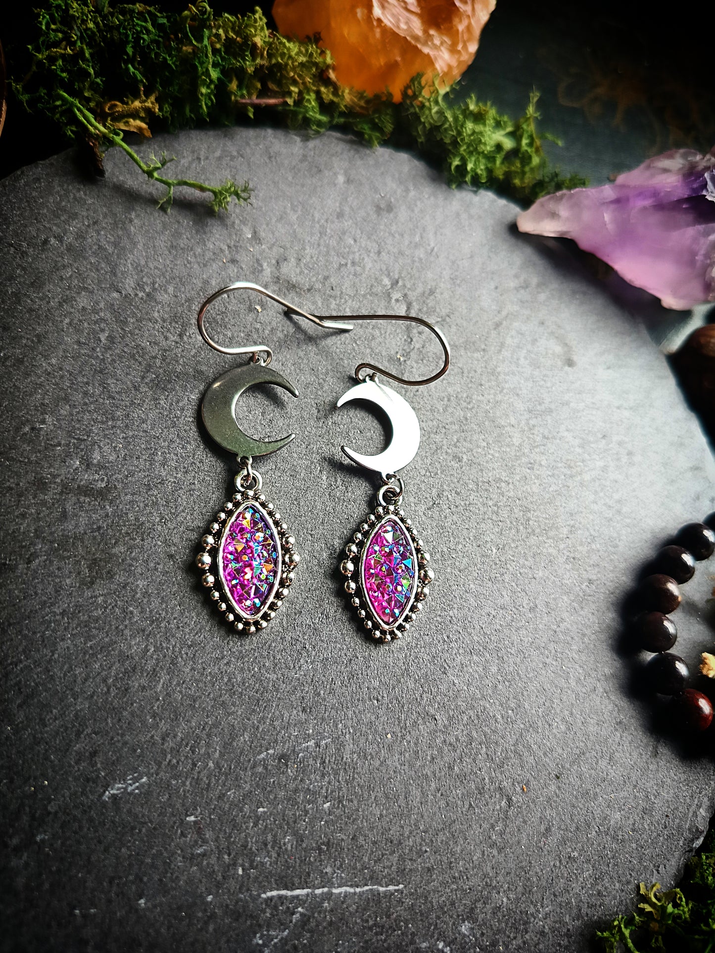 Druzy Crescent Moon Earrings