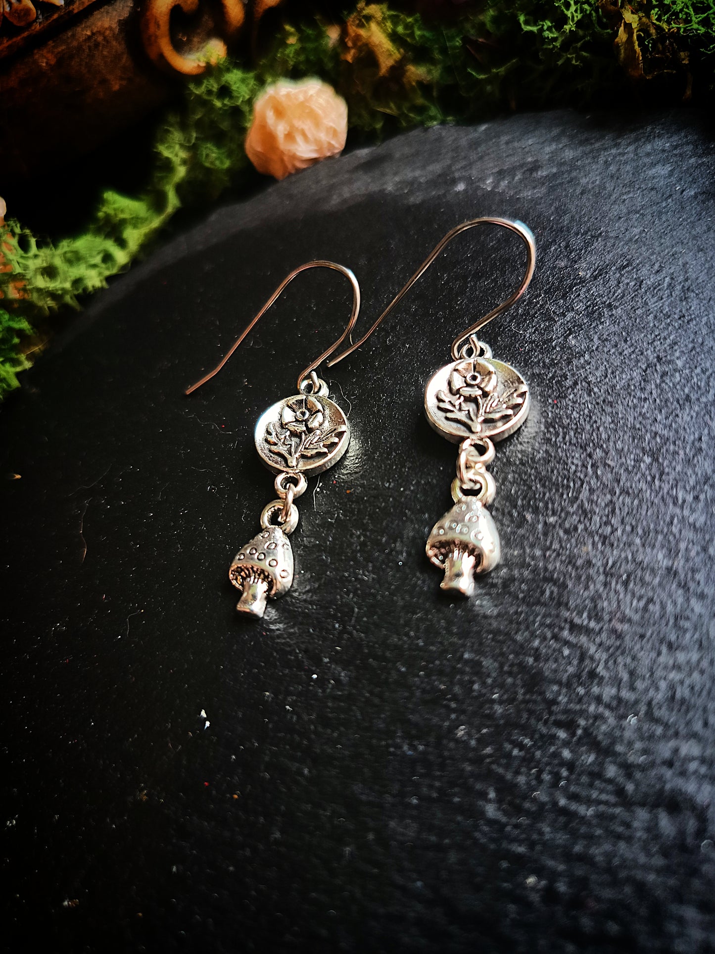 Mushroom and Medieval Flower Earrings