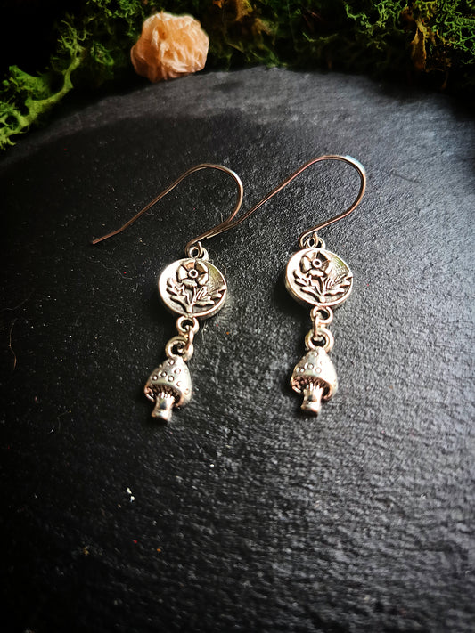 Mushroom and Medieval Flower Earrings