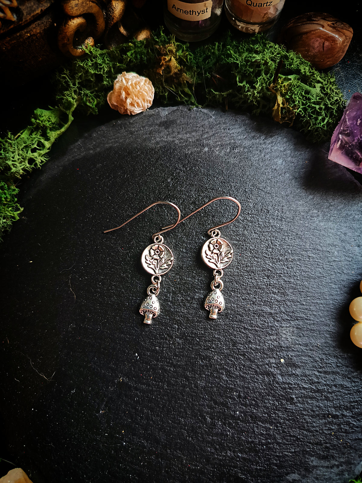 Mushroom and Medieval Flower Earrings