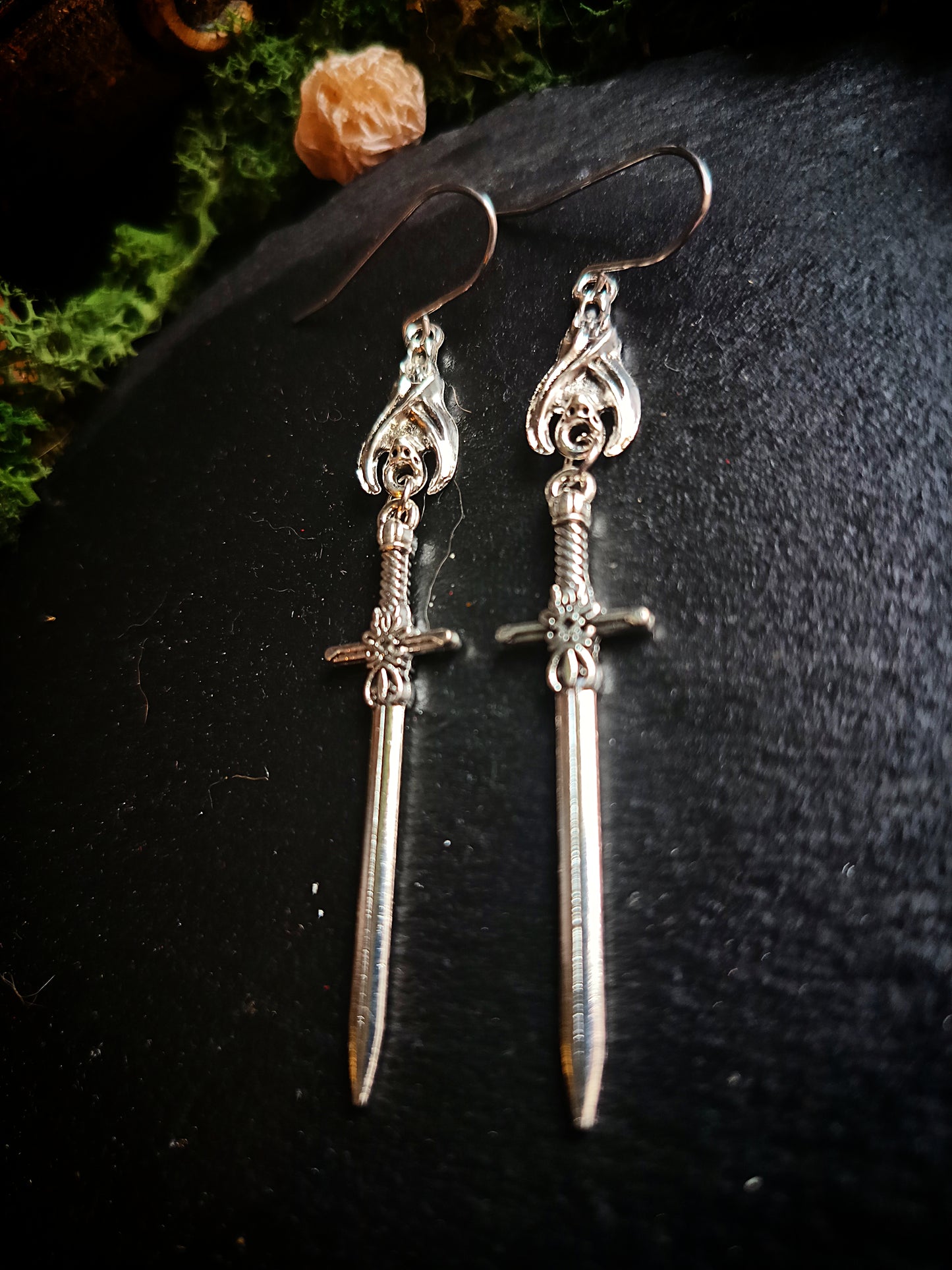 Silver Bat Sword Earrings