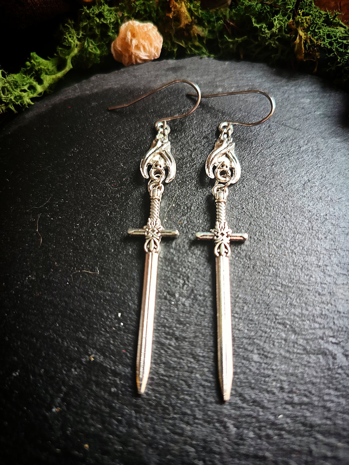 Silver Bat Sword Earrings