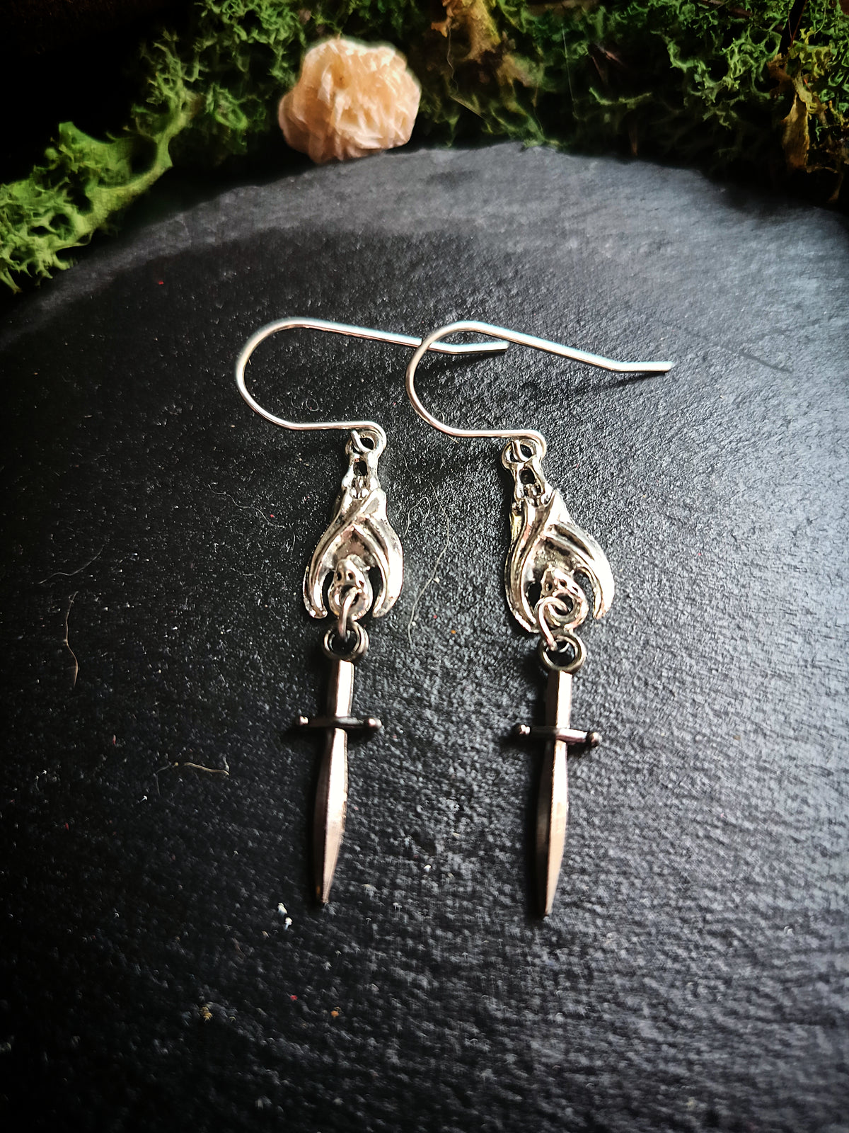 Black Bat Dagger Earrings