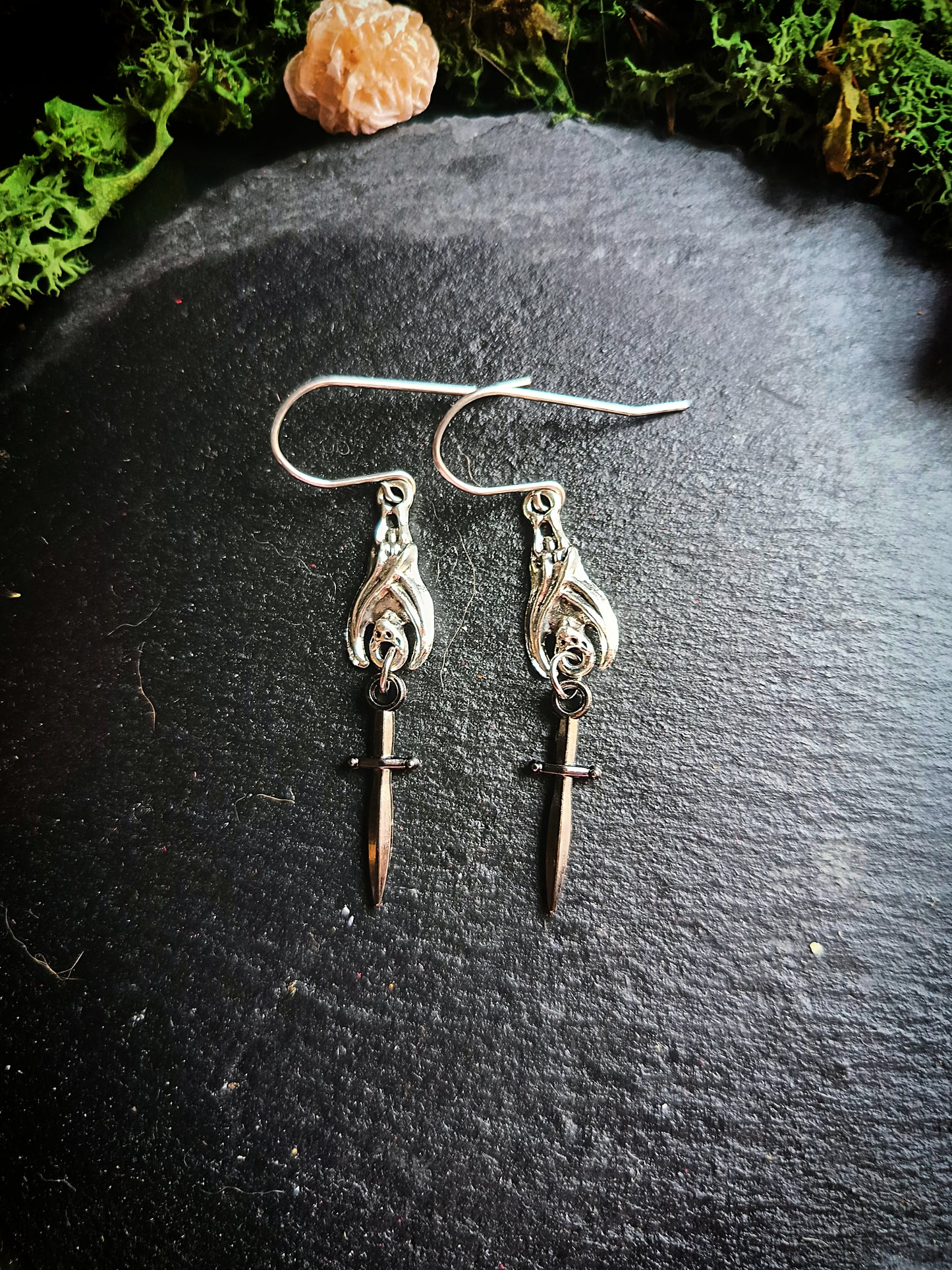 Black Bat Dagger Earrings