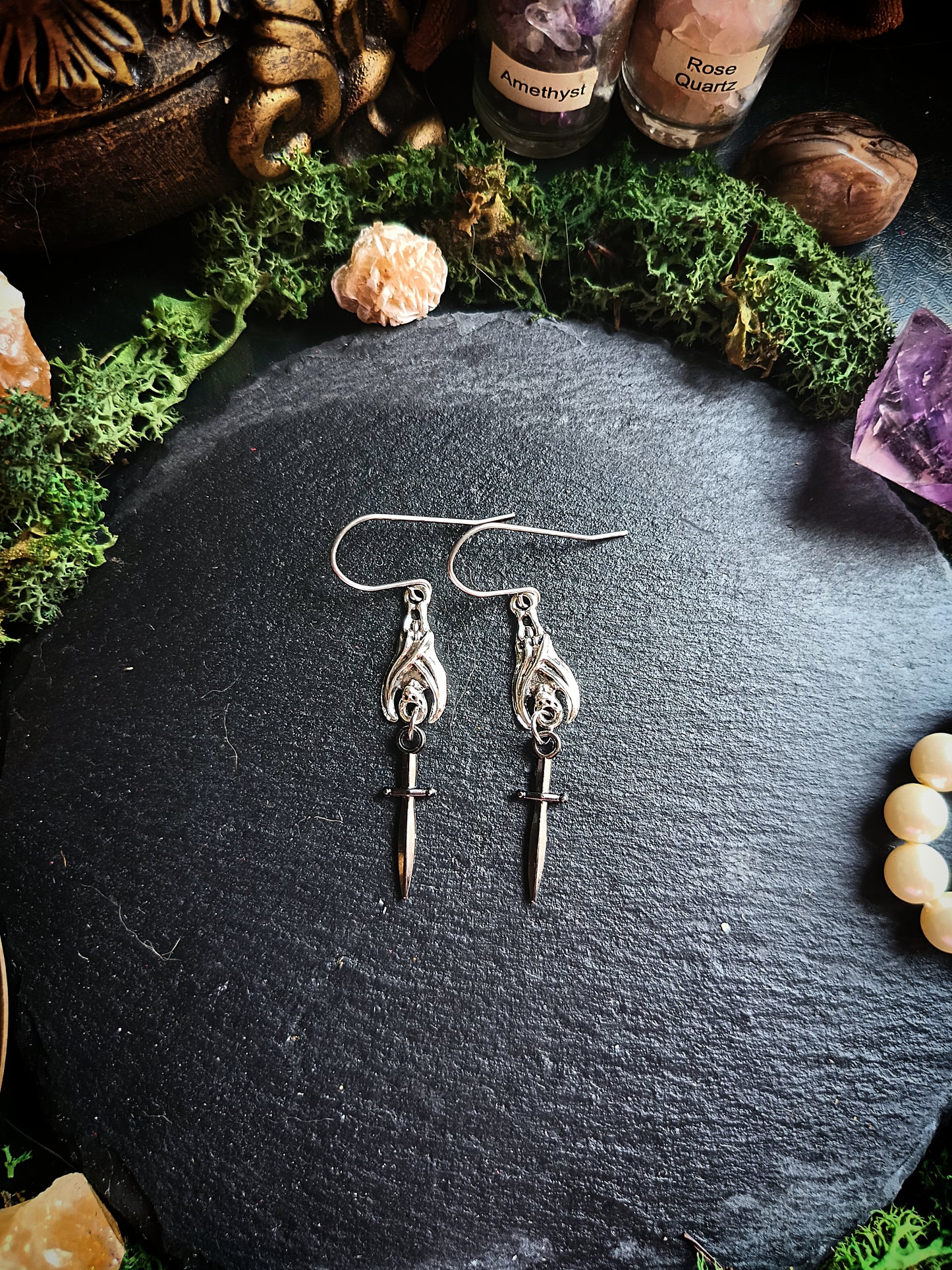 Black Bat Dagger Earrings