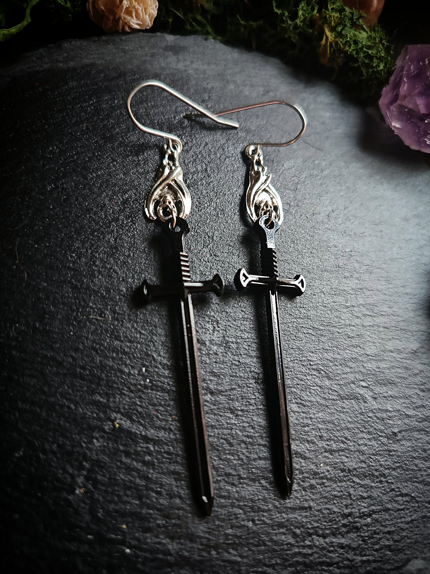 Black Bat Sword Earrings