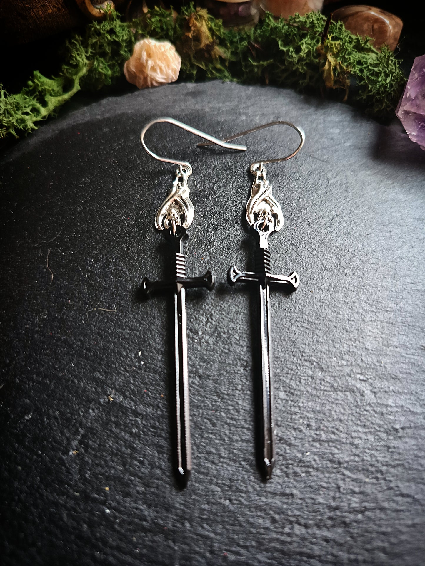 Black Bat Sword Earrings