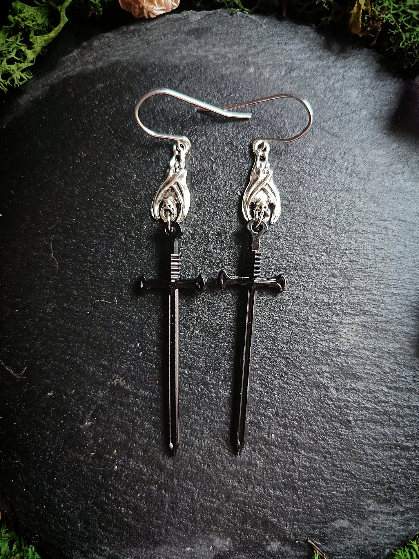 Black Bat Sword Earrings