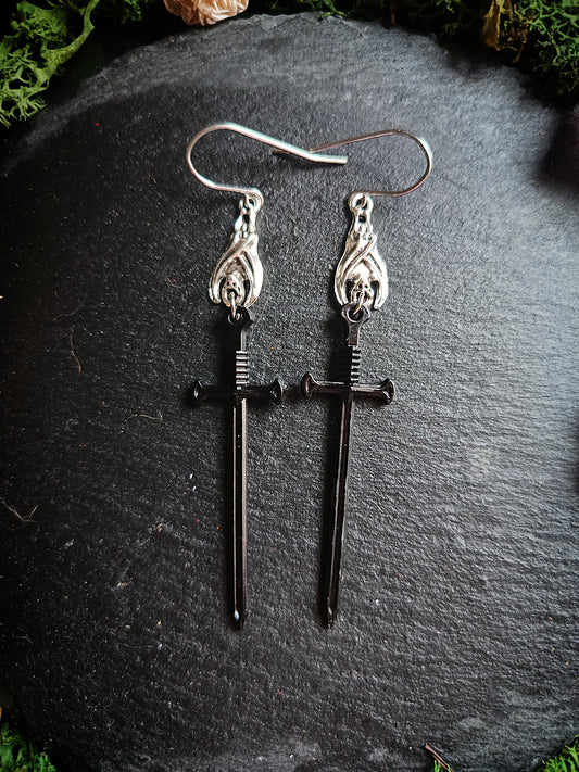 Black Bat Sword Earrings