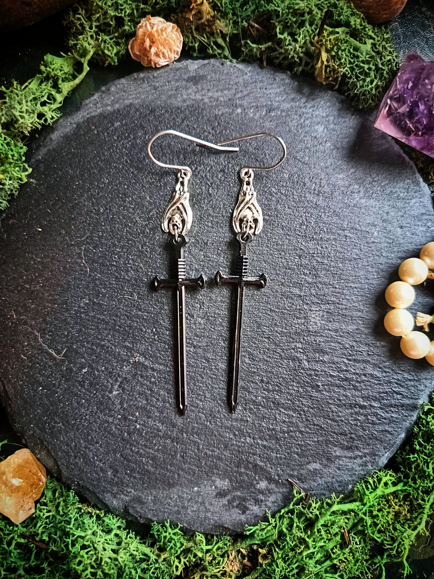 Black Bat Sword Earrings