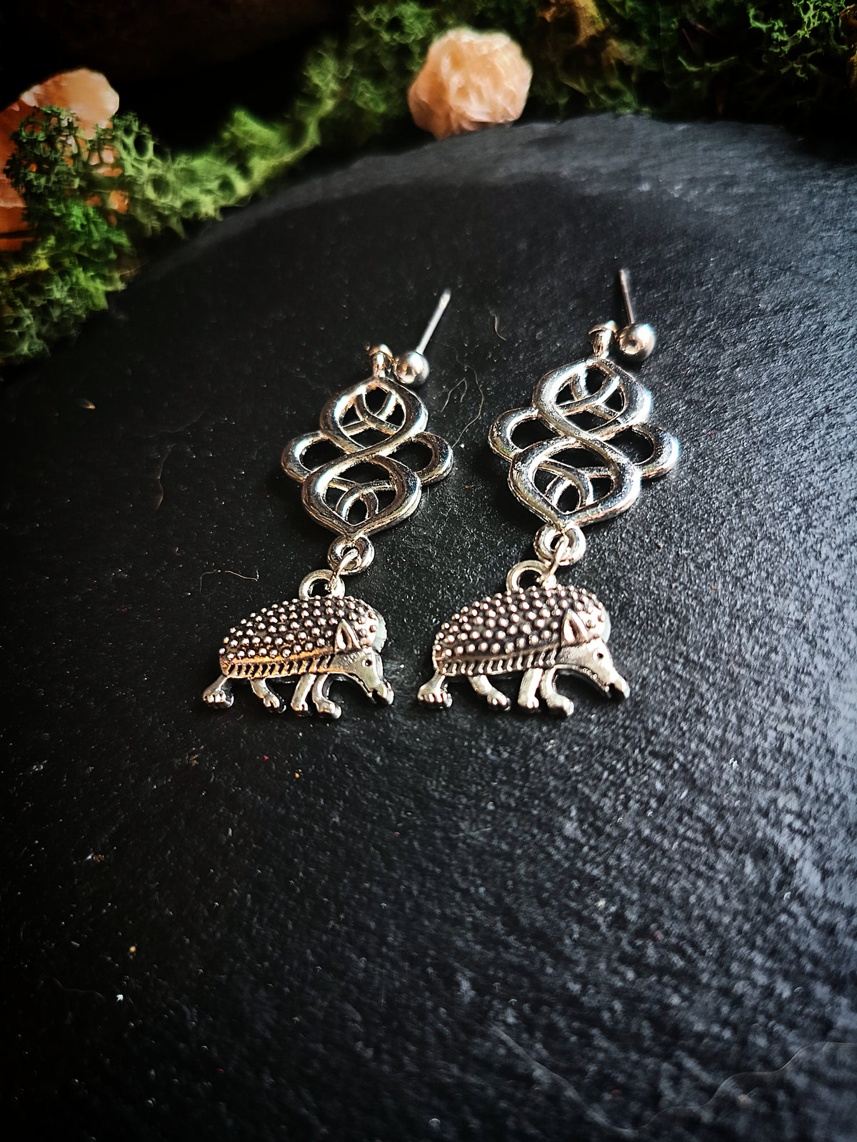 Medieval Hedgehog Knotwork Earrings