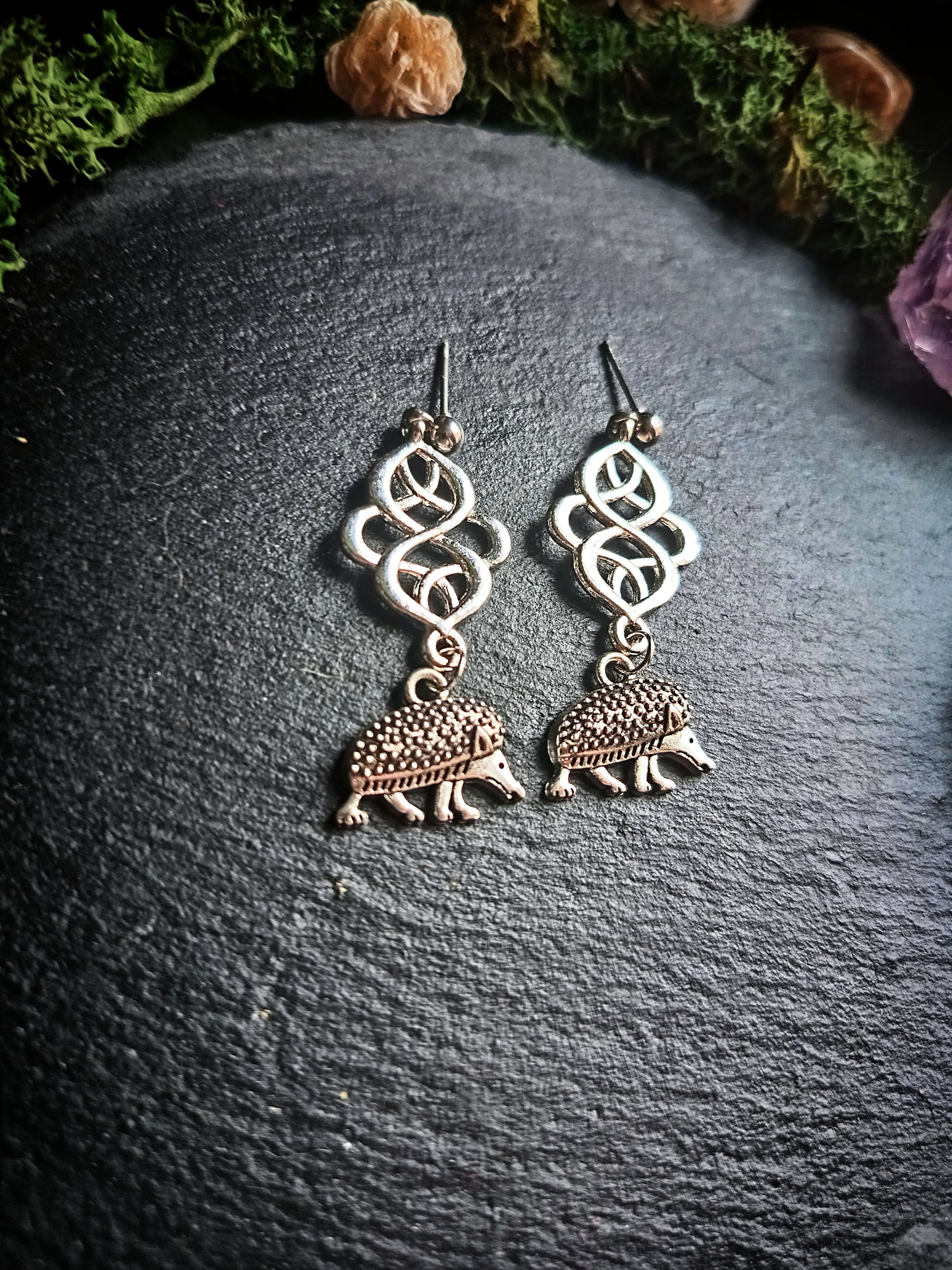 Medieval Hedgehog Knotwork Earrings