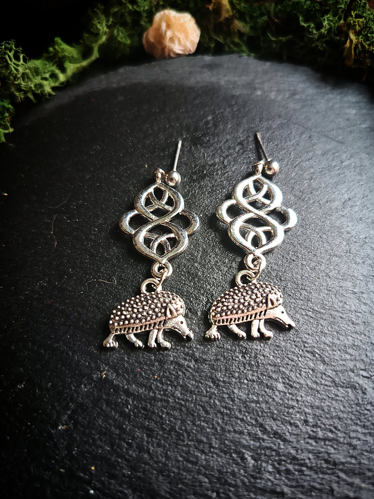 Medieval Hedgehog Knotwork Earrings