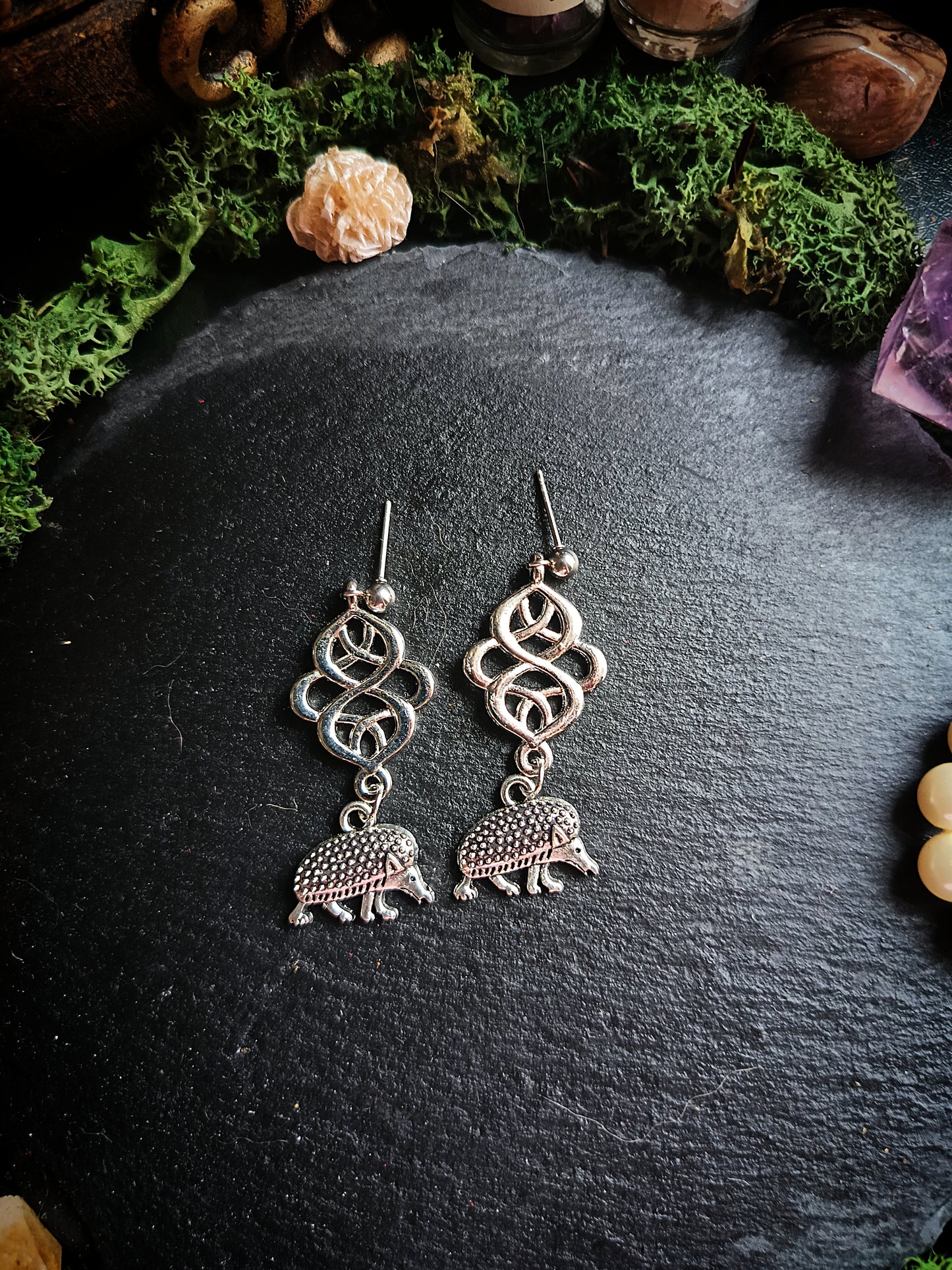 Medieval Hedgehog Knotwork Earrings