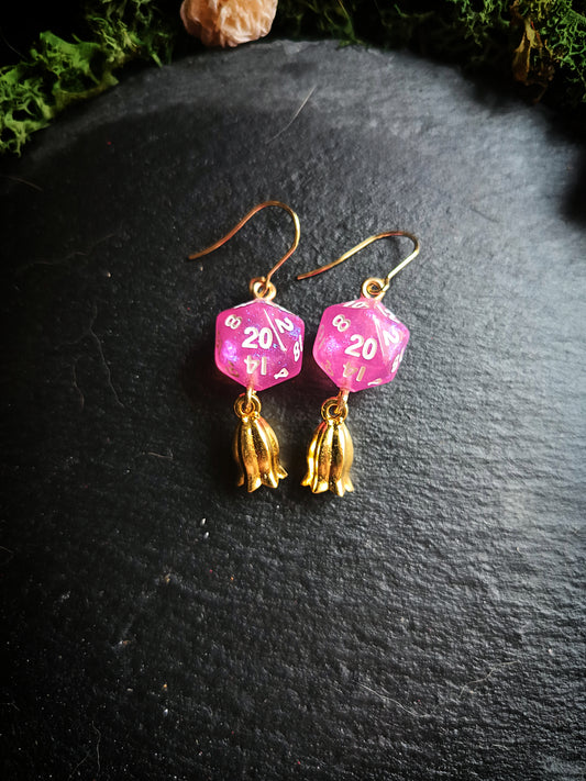 Pink d20 Bell Flower Earrings