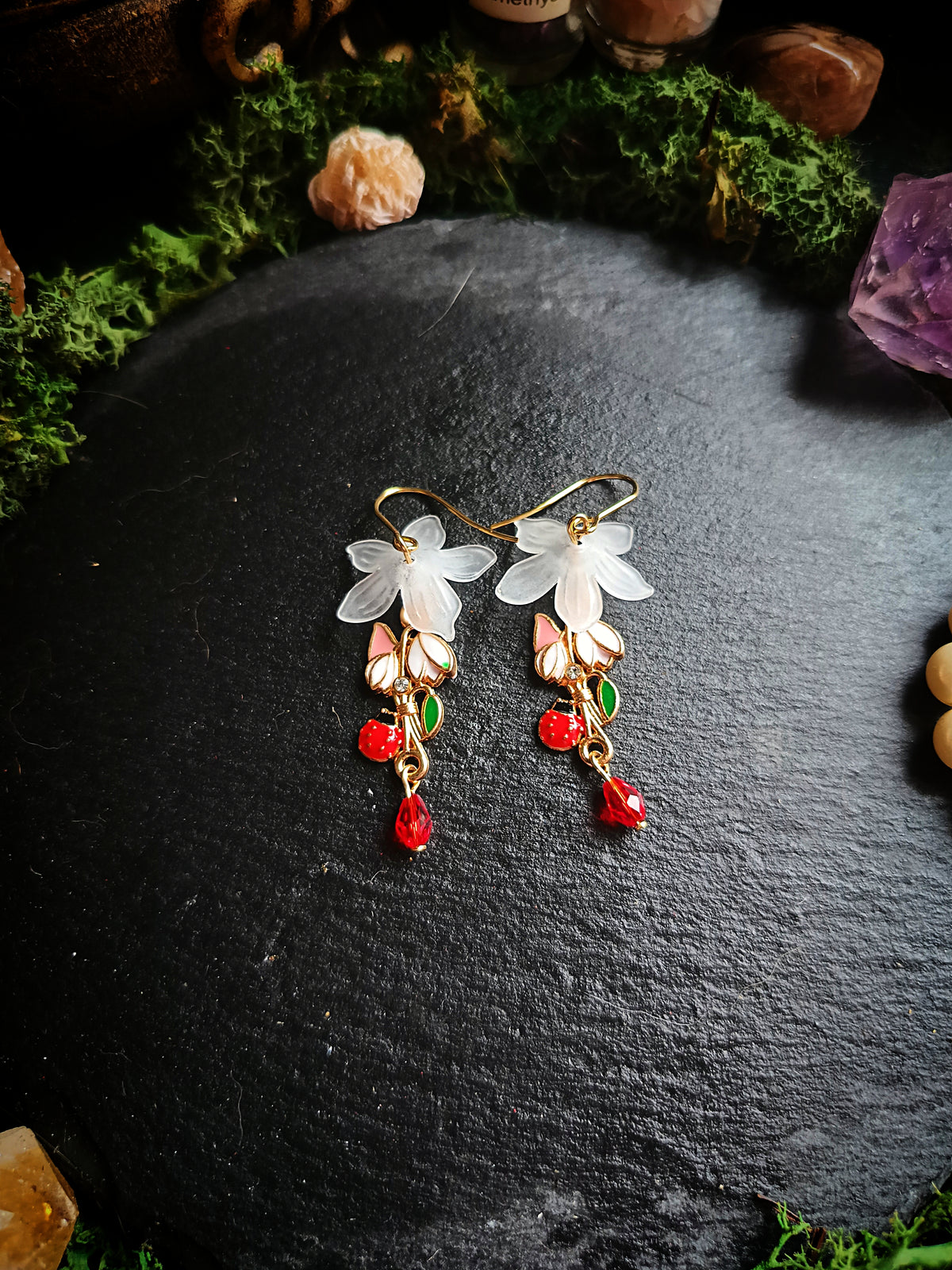Ladybug and Snowdrops Earrings