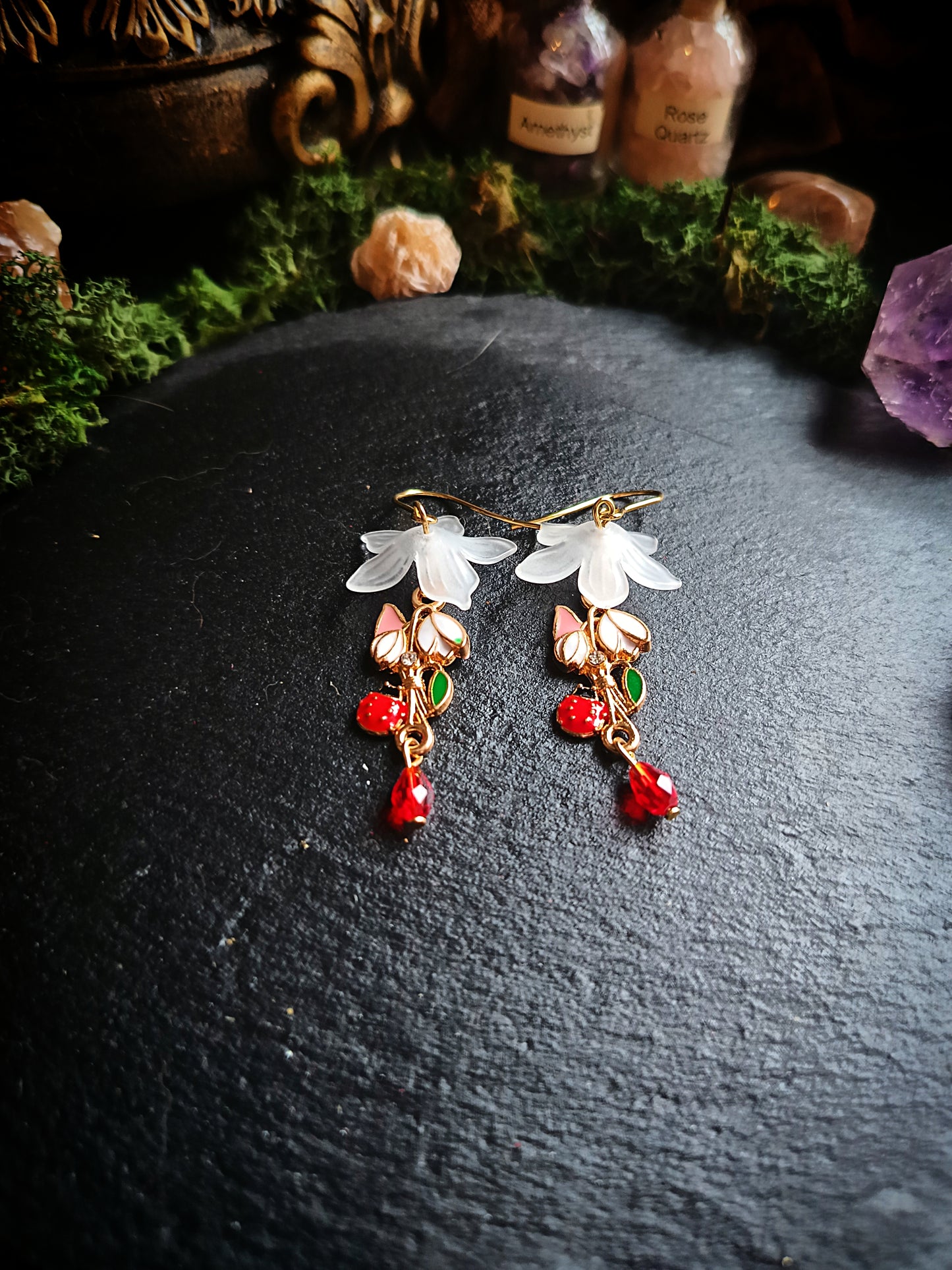 Ladybug and Snowdrops Earrings
