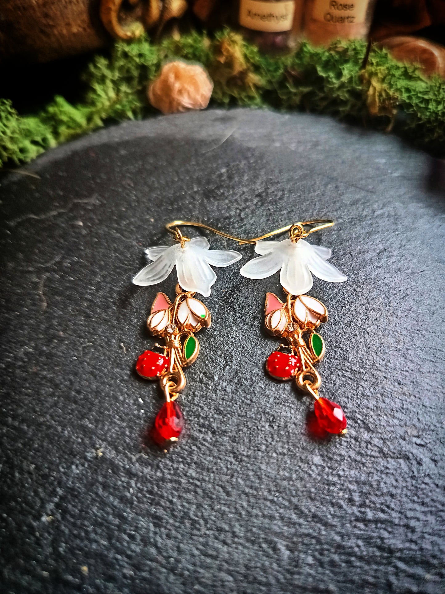 Ladybug and Snowdrops Earrings