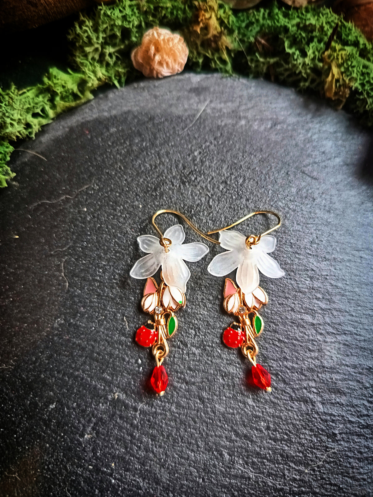 Ladybug and Snowdrops Earrings