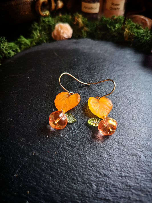 Orange Pumpkin and Leaf Earrings