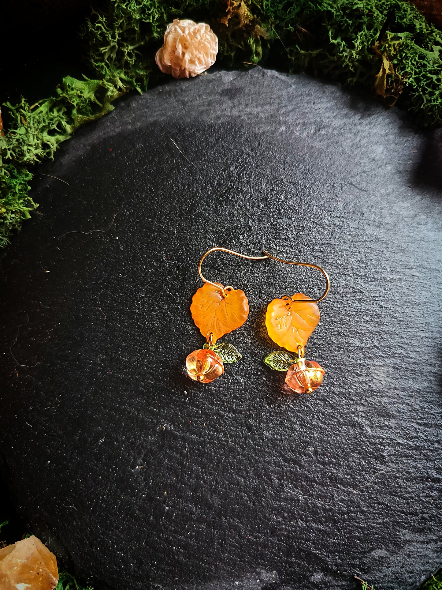 Orange Pumpkin and Leaf Earrings