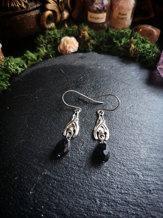 Black Teardrop Bat Earrings