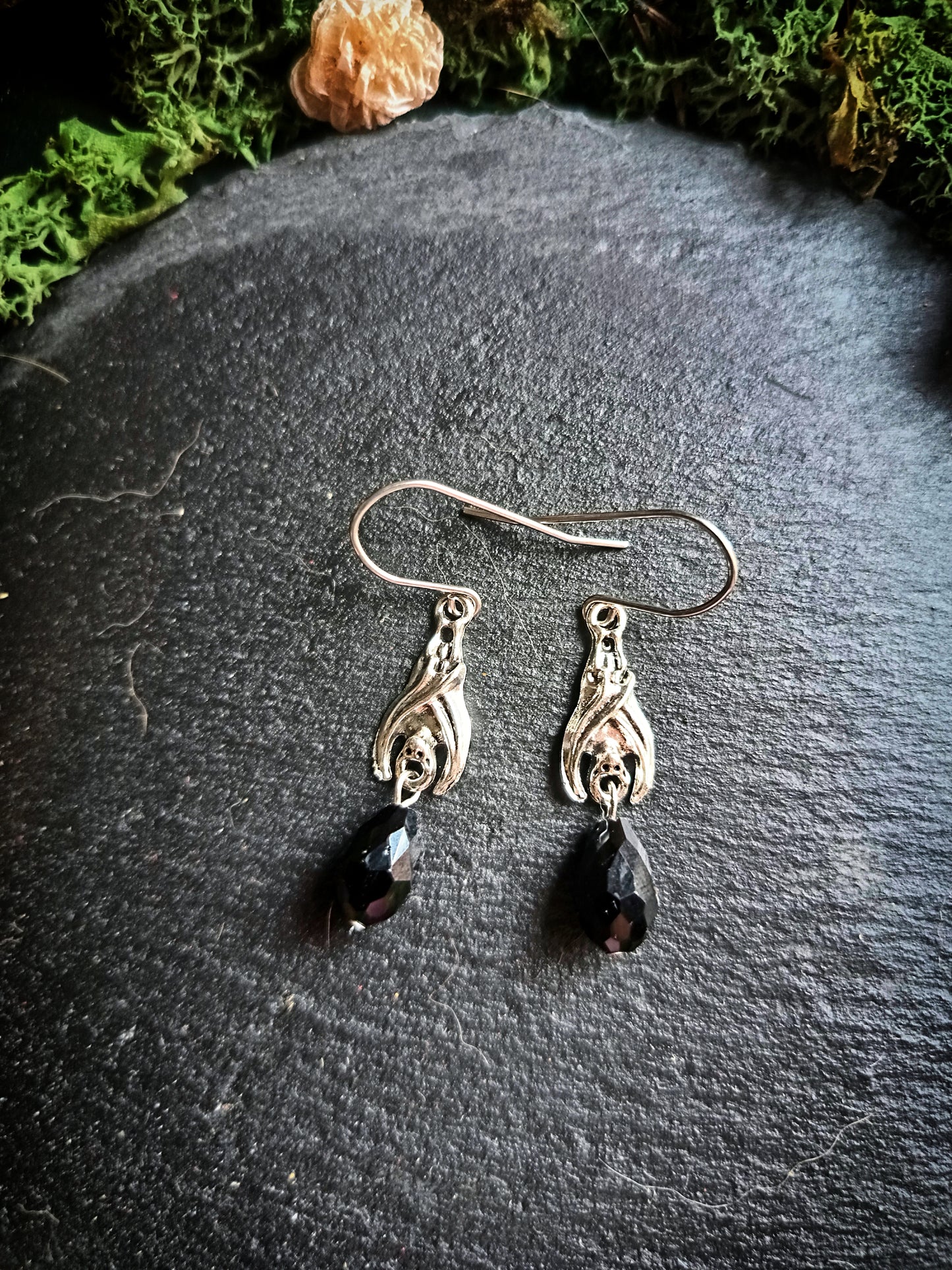 Black Teardrop Bat Earrings