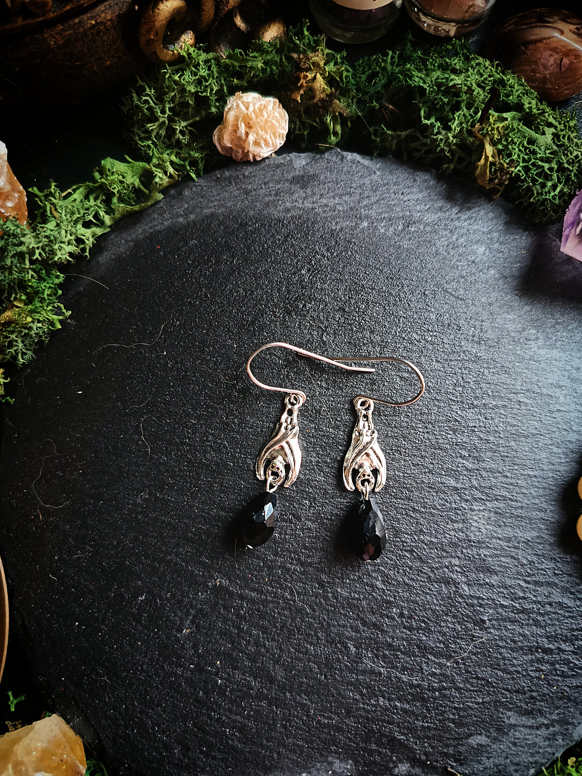 Black Teardrop Bat Earrings