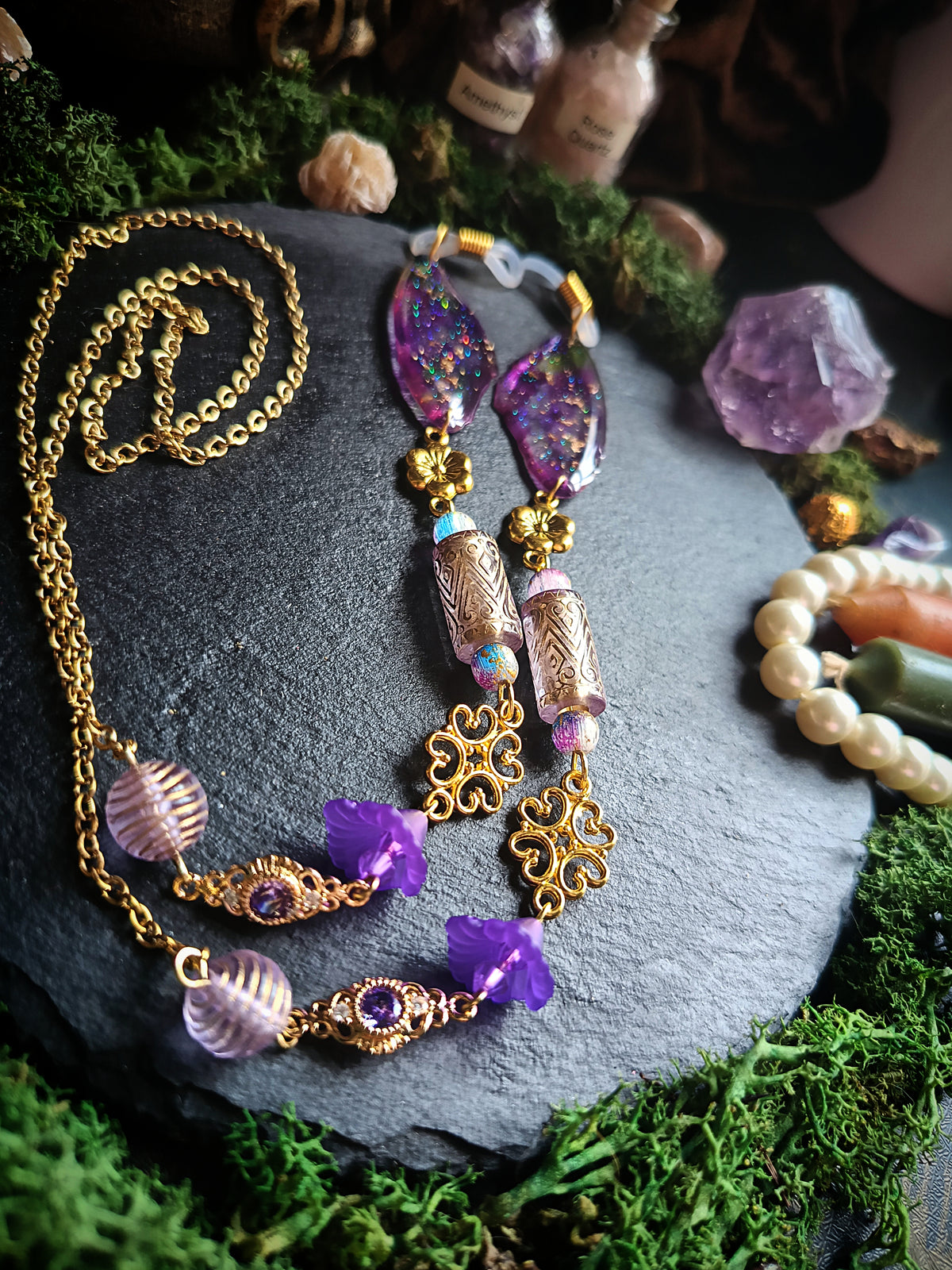 Purple Floral Wings Glasses Chains